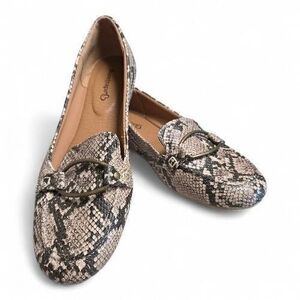 Baretraps Snakeskin Print Loafers with Metal Bit Detail - Size 8